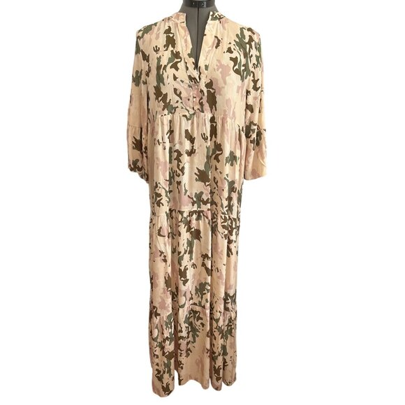Made In Italy Dresses & Skirts - Womens Italian Made Pink Camo Maxi Dress Bell Sleeves 100% Viscose Size Large